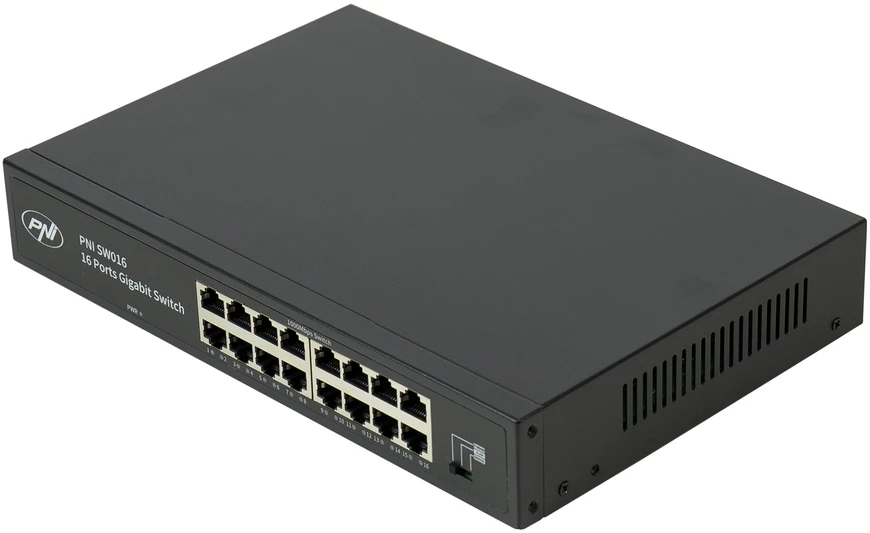 Šakotuvas PNI SW016 16 x 10/100/1000 Mbps komutatoriaus rinkinys, Gigabit, metalinis korpusas ir 3m CAT8 patch laidas PNI U8030W