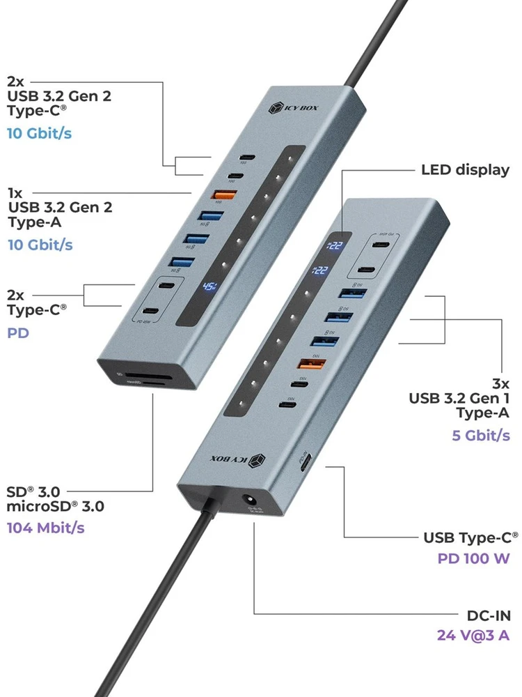 „Raidsonic Icy Box“ USB šakotuvas, 11 viename, USB-C šakotuvas, USB 3.2 Gen 2 PD | IB-HUB1742CR-C2PD