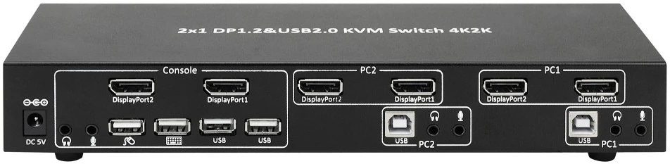TECHLY 101928 2 prievadų DisplayPort/USB dviejų monitorių KVM jungiklis 2x1 su garsu