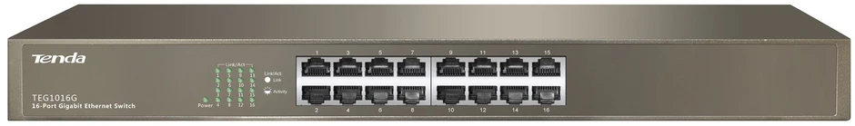 Šakotuvas „Tenda TEG1016G“ tinklo komutatorius, nevaldomas gigabito eternetas (10/100/1000), 1U, Mėlyna