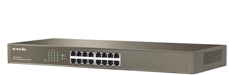 Šakotuvas „Tenda TEG1016G“ tinklo komutatorius, nevaldomas gigabito eternetas (10/100/1000), 1U, Mėlyna