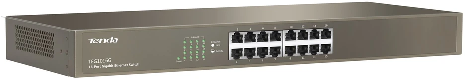 Šakotuvas „Tenda TEG1016G“ tinklo komutatorius, nevaldomas gigabito eternetas (10/100/1000), 1U, Mėlyna