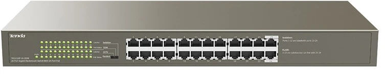 Šakotuvas Tenda TEG1124P-24-250W tinklo komutatorius Ne-valdomas Gigabit Ethernet (10/100/1000) Maitinimas per Eternetą (PoE)