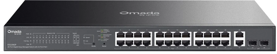 Šakotuvas TP-Link Easy 28 prievadų 1G lengvai valdomas komutatorius – 24X POE + 2X SFP 250W POE maitinimas