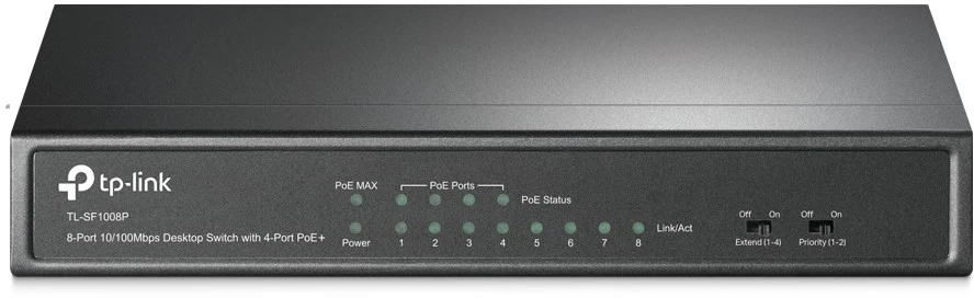 Šakotuvas TP-LINK 8 prievadų PoE jungiklis 4 PoE prievadai