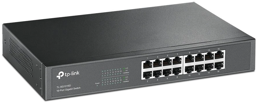 Šakotuvas TP-Link TL-SG1016D(UN) tinklo komutatorius Ne-valdomas L2 Gigabit Ethernet (10/100/1000) Juoda