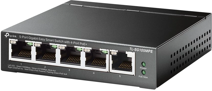 Maršrutizatorius TP-LINK | 5 prievadų Gigabit Easy Smart Switch su 4 prievadų PoE+ | TL-SG105MPE | Tvarkoma L2 | Darbalaukis | 60 mėn.