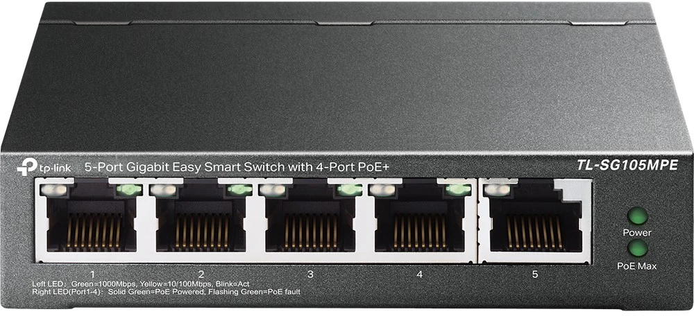 Maršrutizatorius TP-LINK | 5 prievadų Gigabit Easy Smart Switch su 4 prievadų PoE+ | TL-SG105MPE | Tvarkoma L2 | Darbalaukis | 60 mėn.