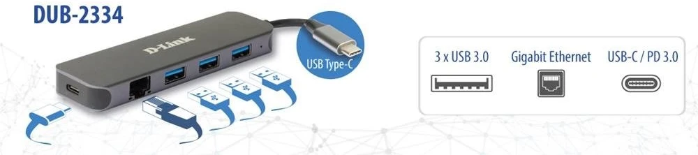 Tinklo Įranga - D-Link DUB-2334 Medijos Keitiklis 175x95x30mm Pilkas