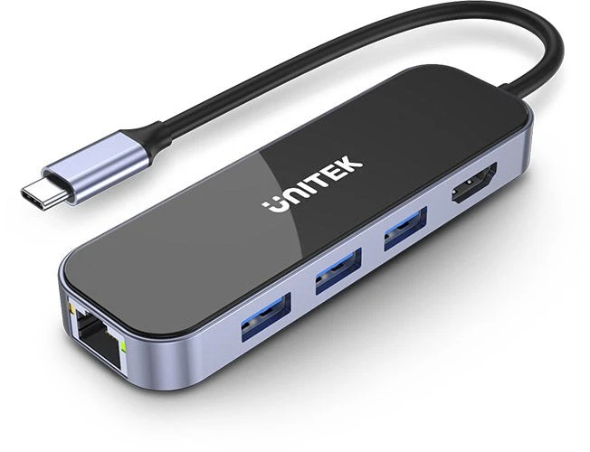 UNITEK D1084A šakotuvas USB-C 3x USB-A 3.1 HDMI 4K PD 100W