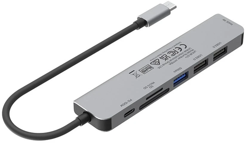 UNITEK H1118A HUB USB-C 7in1 PD 100W HDMI 4K ALU