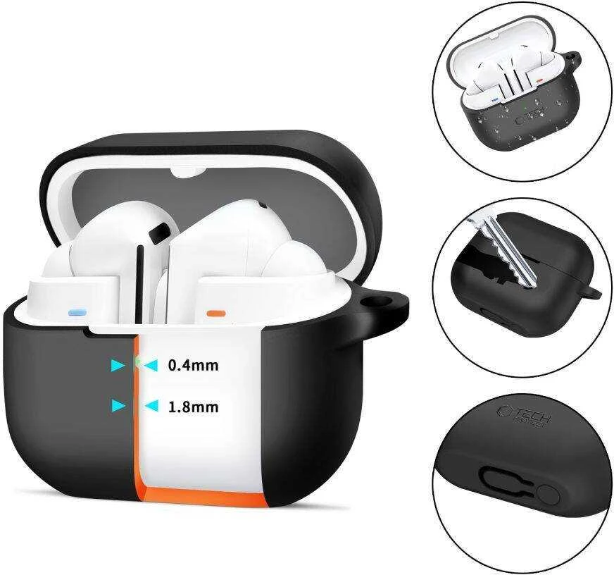 Samsung Galaxy Buds 3 / 3 Pro Tech-Protect silikoninis Hook dėklas ausinėms juodos spalvos