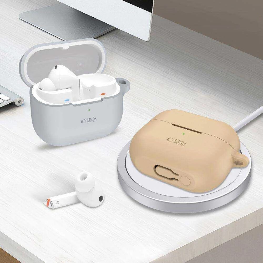 Dėklas „Samsung Galaxy Buds 3“ / „3 Pro Tech-Protect“ silikoninės ausinės „Hook“, kavos ir latte spalvos, smėlio spalvos