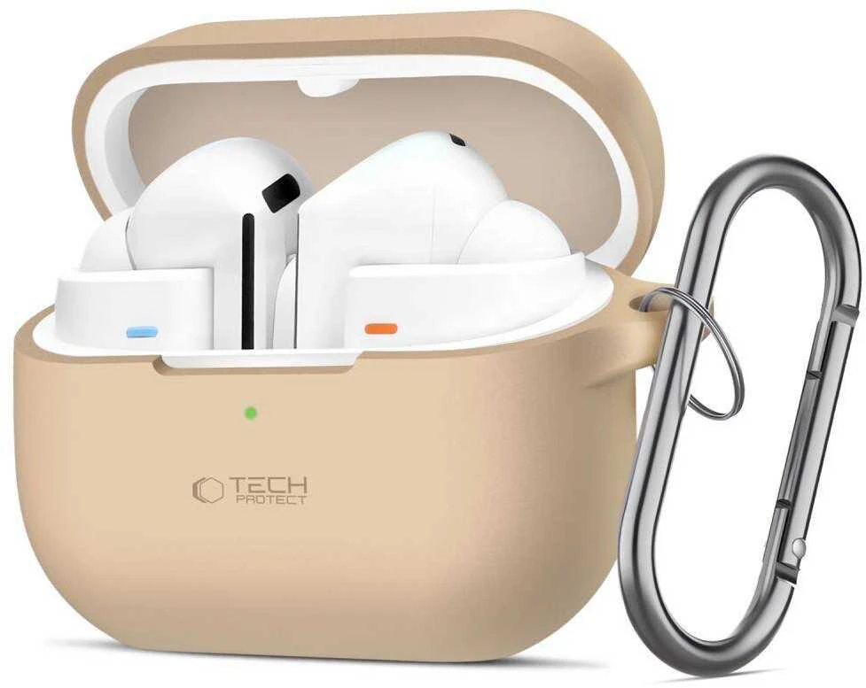 Dėklas „Samsung Galaxy Buds 3“ / „3 Pro Tech-Protect“ silikoninės ausinės „Hook“, kavos ir latte spalvos, smėlio spalvos