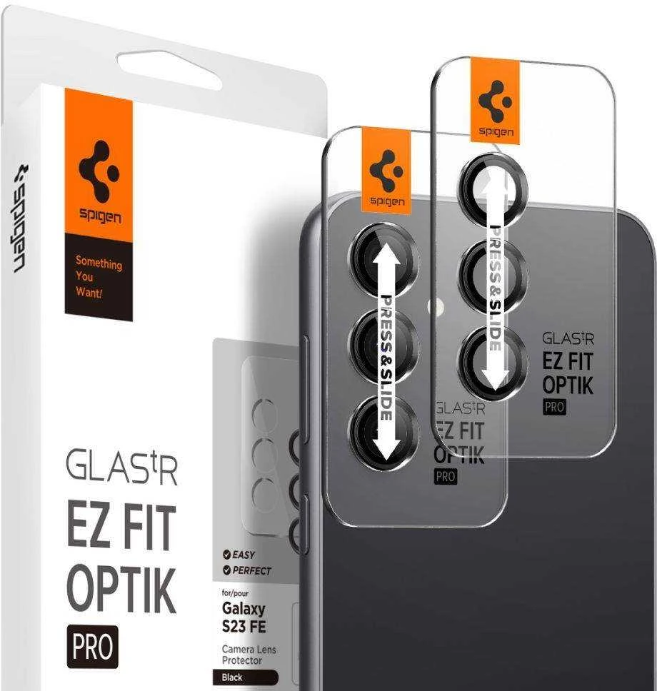 Samsung Galaxy S23 FE Spigen Optik. TR ”EZ FIT” kameros apsauga 2-pack juodos spalvos