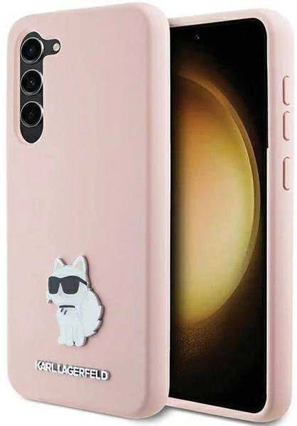 Dėklas Karl Lagerfeld KLHCS23MSMHCNPP S23+ S916 rožinės spalvos Silicone Choupette Metal Pin