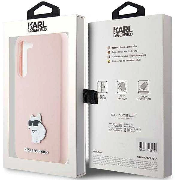 Dėklas Karl Lagerfeld KLHCS23MSMHCNPP S23+ S916 rožinės spalvos Silicone Choupette Metal Pin