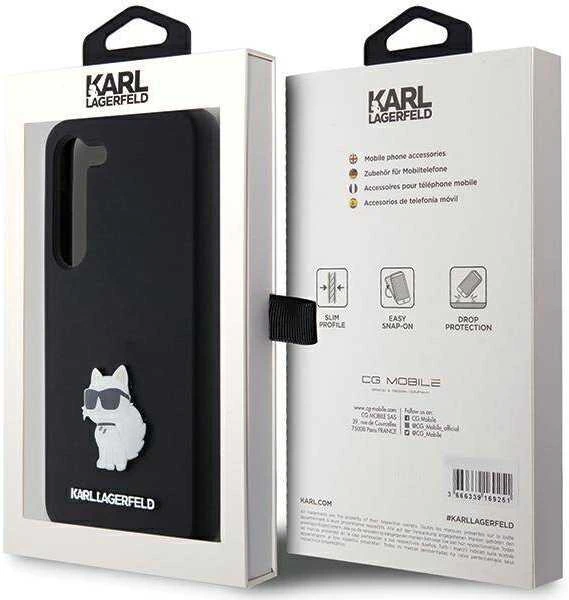 Karl Lagerfeld KLHCS23SSMHCNPK S23 S911 juodos spalvos kietas dėklas Silicone Choupette Metal Pin