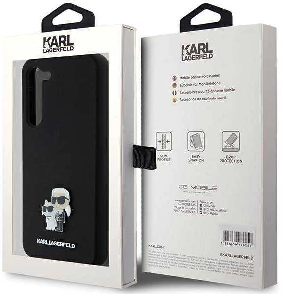 Karl Lagerfeld KLHCS23MSMHKCNPK S23+ S916 kietas dėklas juodos spalvos Silicone Karl&Choupette Metal Pin