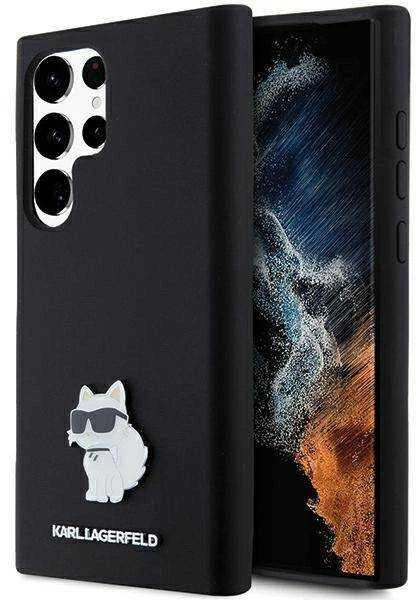 Karl Lagerfeld KLHCS23LSMHCNPK S23 Ultra S918 juodos spalvos kietas dėklas Silicone Choupette Metal Pin