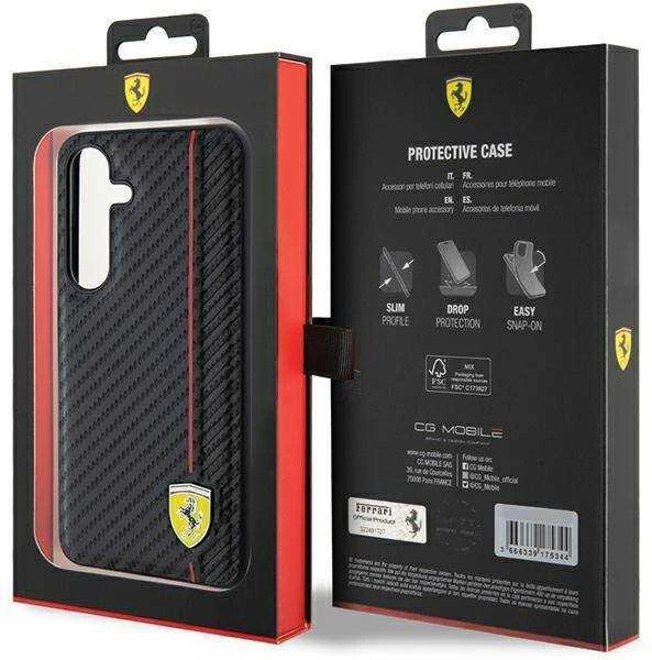 Ferrari FEHCS24MN3DUR S24+ S926 juodos spalvos kietas dėklas Carbon Printed Line