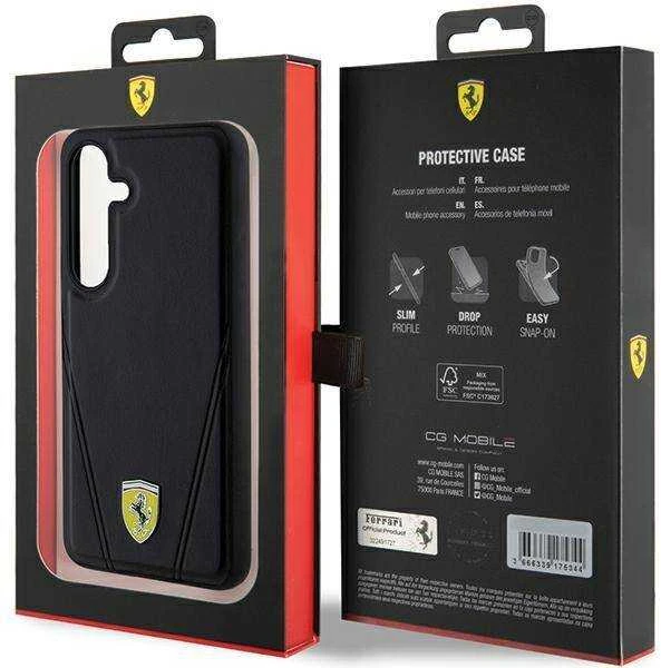 Ferrari FEHMS24MP3BAK S24+ S926 juodos spalvos kietas dėklas Hot Stamp V Lines MagSafe