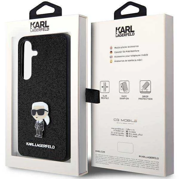 Dėklas Karl Lagerfeld Fixed Glitter Ikonik Logo Metal Pin - Samsung Galaxy S24+ Case juodas