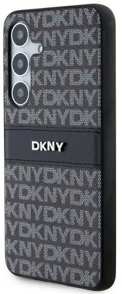DKNY DKHCS24MPRTHSLK S24+ S926 juodos spalvos kietas dėklas Leather Mono Stripe & Metal Logo