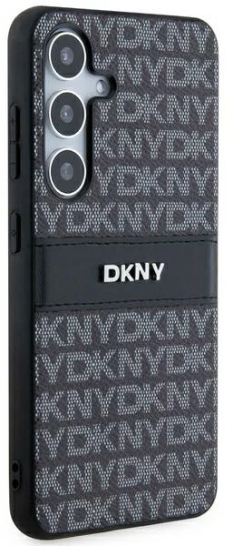 DKNY DKHCS24MPRTHSLK S24+ S926 juodos spalvos kietas dėklas Leather Mono Stripe & Metal Logo