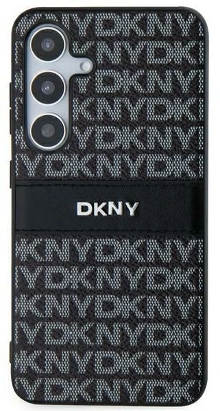 DKNY DKHCS24MPRTHSLK S24+ S926 juodos spalvos kietas dėklas Leather Mono Stripe & Metal Logo
