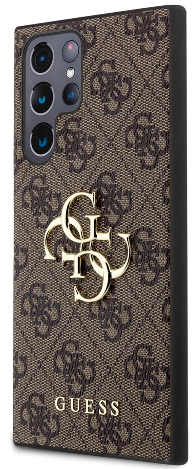 Guess PU 4G Metal Logo dėklas skirtas Samsung Galaxy S24 Ultra rudos spalvos