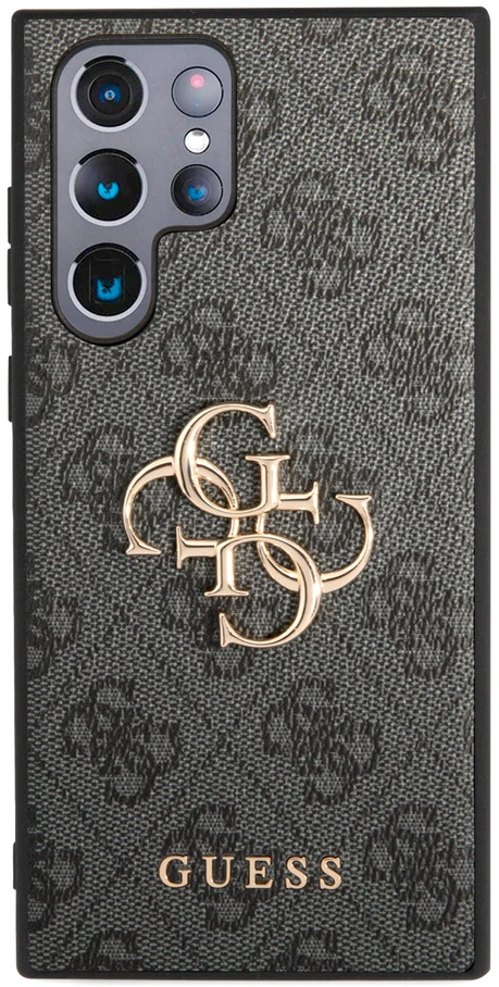 Guess PU 4G Metal Logo dėklas skirtas Samsung Galaxy S24 Ultra pilkos spalvos