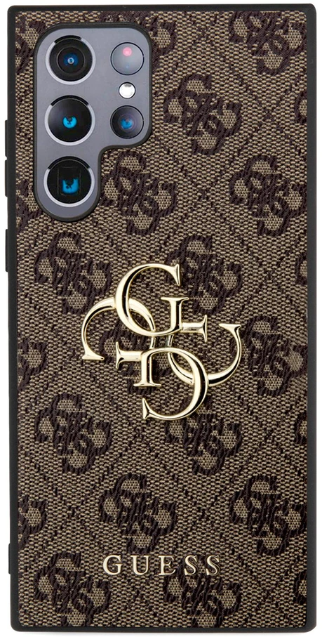 Guess PU 4G Metal Logo dėklas skirtas Samsung Galaxy S24 Ultra rudos spalvos