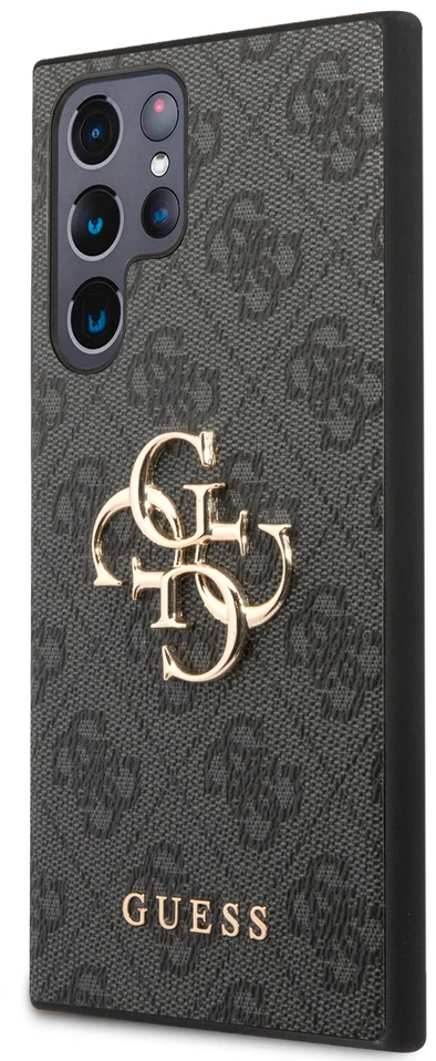 Guess PU 4G Metal Logo dėklas skirtas Samsung Galaxy S24 Ultra pilkos spalvos