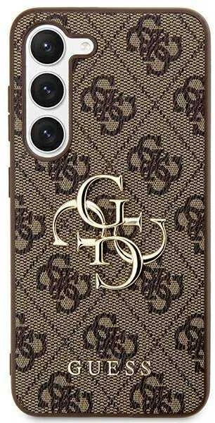 Guess PU 4G Metal Logo dėklas skirtas Samsung Galaxy S24 Ultra rudos spalvos