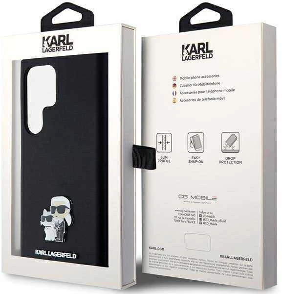 Samsung Galaxy S24 Ultra Karl Lagerfeld silikoninis dėklas Karl&Choupette Metal Pin (KLHCS24LSMHKCNPK) juodos spalvos