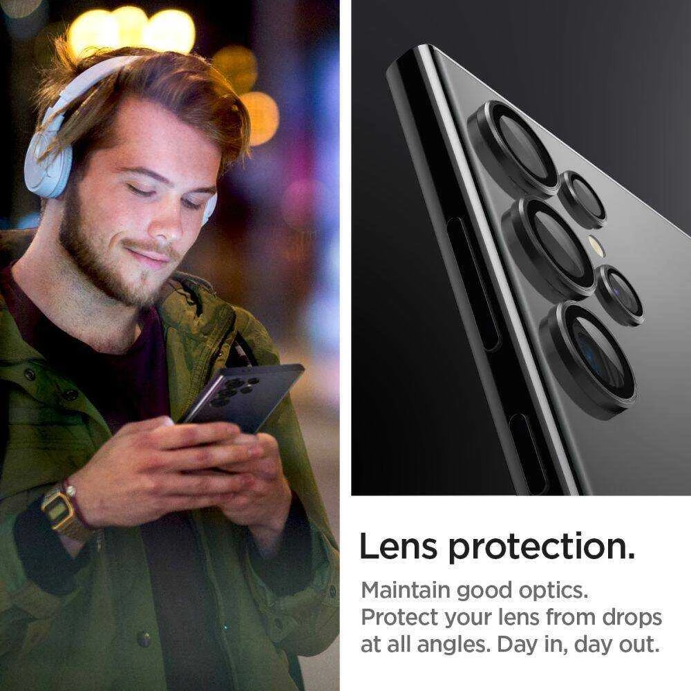 Samsung Galaxy S24 Ultra Spigen Optik. TR ”EZ FIT” kameros apsauga 2-pack juodos spalvos