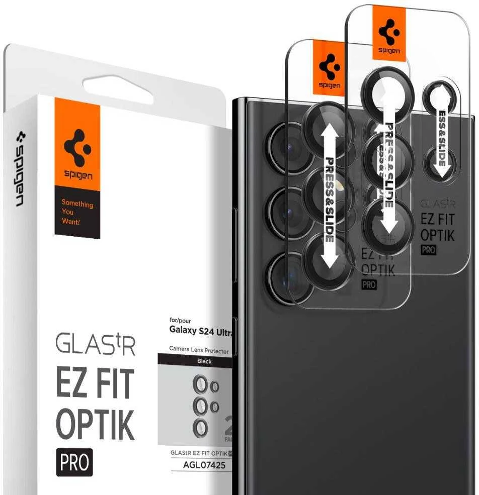 Samsung Galaxy S24 Ultra Spigen Optik. TR ”EZ FIT” kameros apsauga 2-pack juodos spalvos