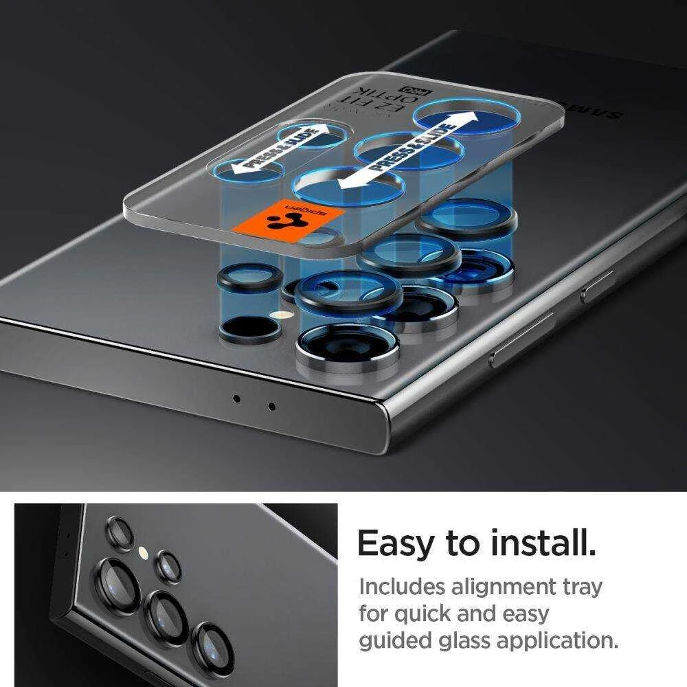 Samsung Galaxy S24 Ultra Spigen Optik. TR ”EZ FIT” kameros apsauga 2-pack juodos spalvos