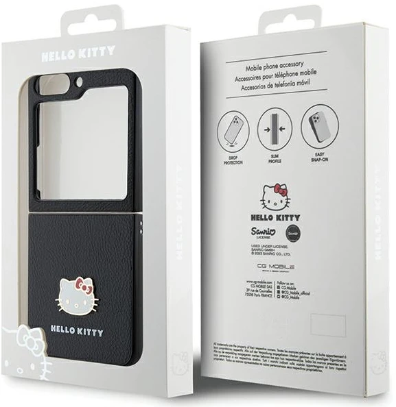 Hello Kitty HKHCZF5PGHDLMK Z Flip5 F731 juodos spalvos kietas dėklas Metal Logo Kitty Head