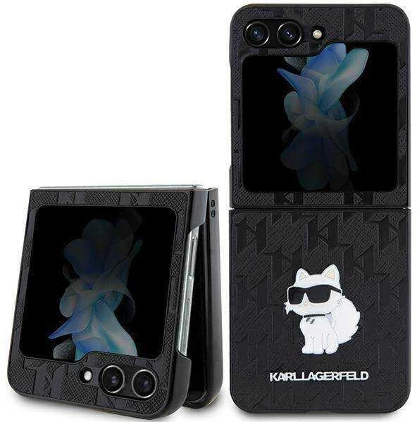 Karl Lagerfeld KLHCZF5SAPCHNPK Z Flip5F731 kietas dėklas juodos spalvos Saffiano Monogram Choupette Pin
