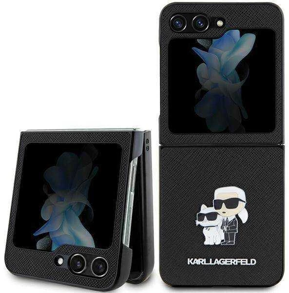 Karl Lagerfeld KLHCZF5SAKCNPK Z Flip5F731 kietas dėklas juodos spalvos Saffiano Karl&Choupette Pin