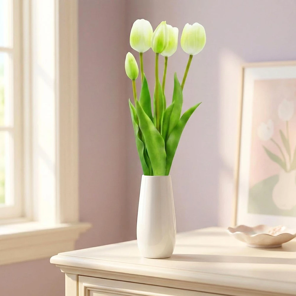 Saska Garden Baltų tulpių puokštė 39 cm dekoracijai