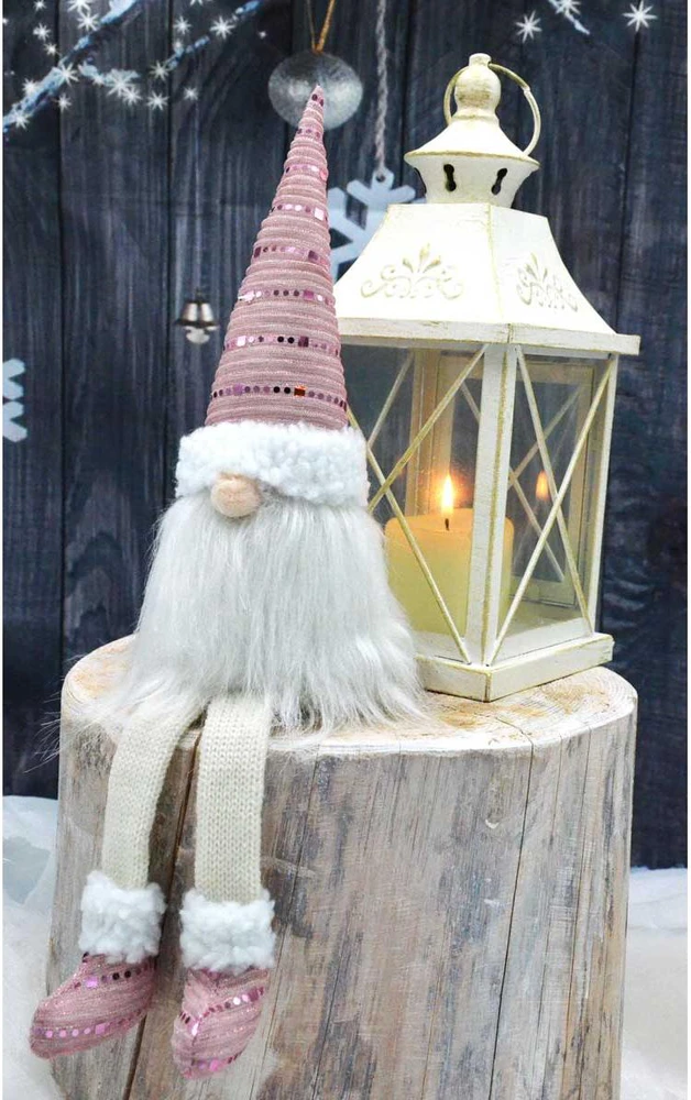 Saska Garden dekoratyvinis blizgantis nykštukas santa 38+20 cm rožinis