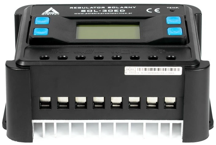 Saulės PWM įkrovimo valdiklis su LCD AZO Digital SOL-30ED 12/24 - 30A