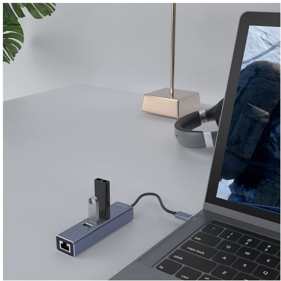 USB Hub - Savio AK-57 3x USB-A Huba su RJ-45 Gigabit Ethernet 5000 Mbit/s Pilkas