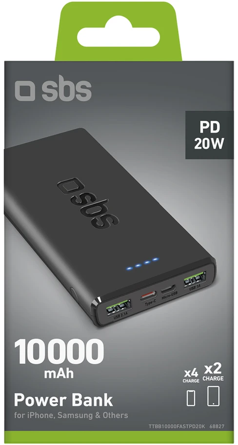 Išorinė baterija SBS TTBB10000FASTPD20K 10000 mAh 20W su maitinimo šaltiniu – juodas