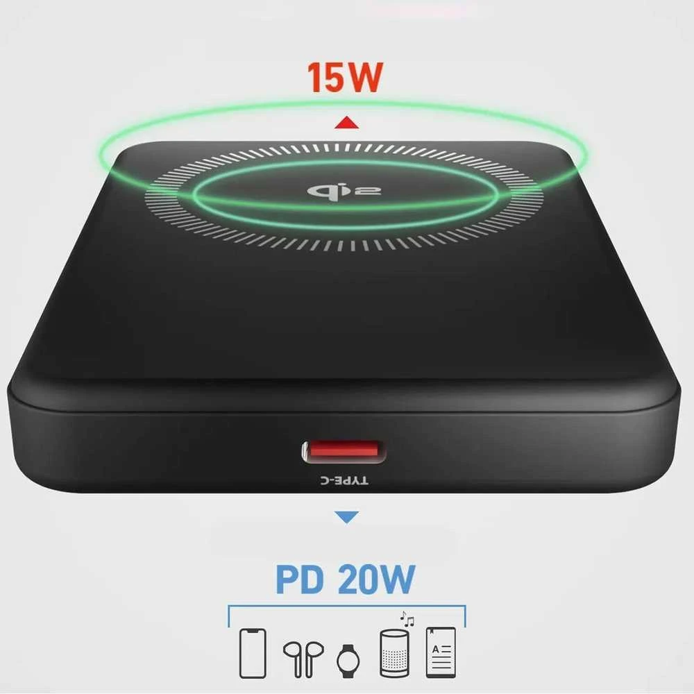 SBS Mag Power Qi2 5000 mAh išorinė baterija, suderinama su MagSafe - Juodas