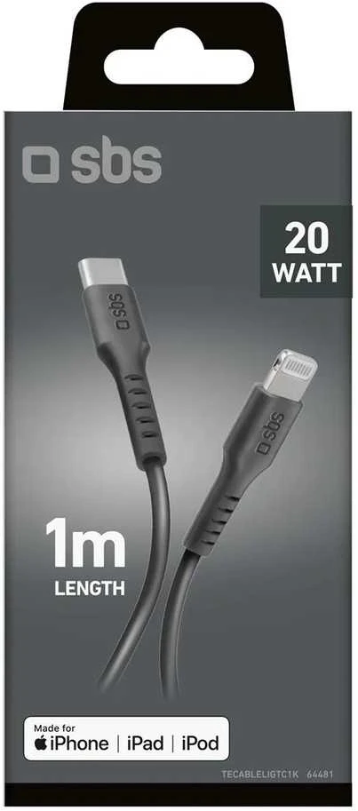 SBS TECABLELIGTC1K USB-C – Lightning kabelis 1m – juodos spalvos