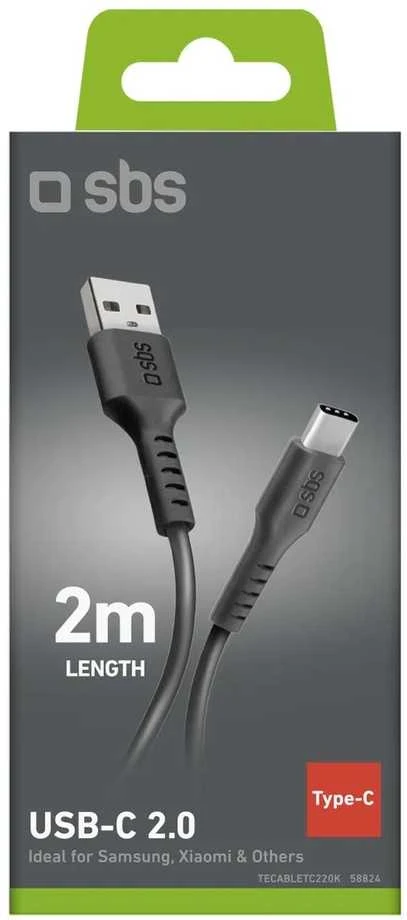 SBS TECABLETC220K USB-A - USB-C kabelis 2 m - juodos spalvos
